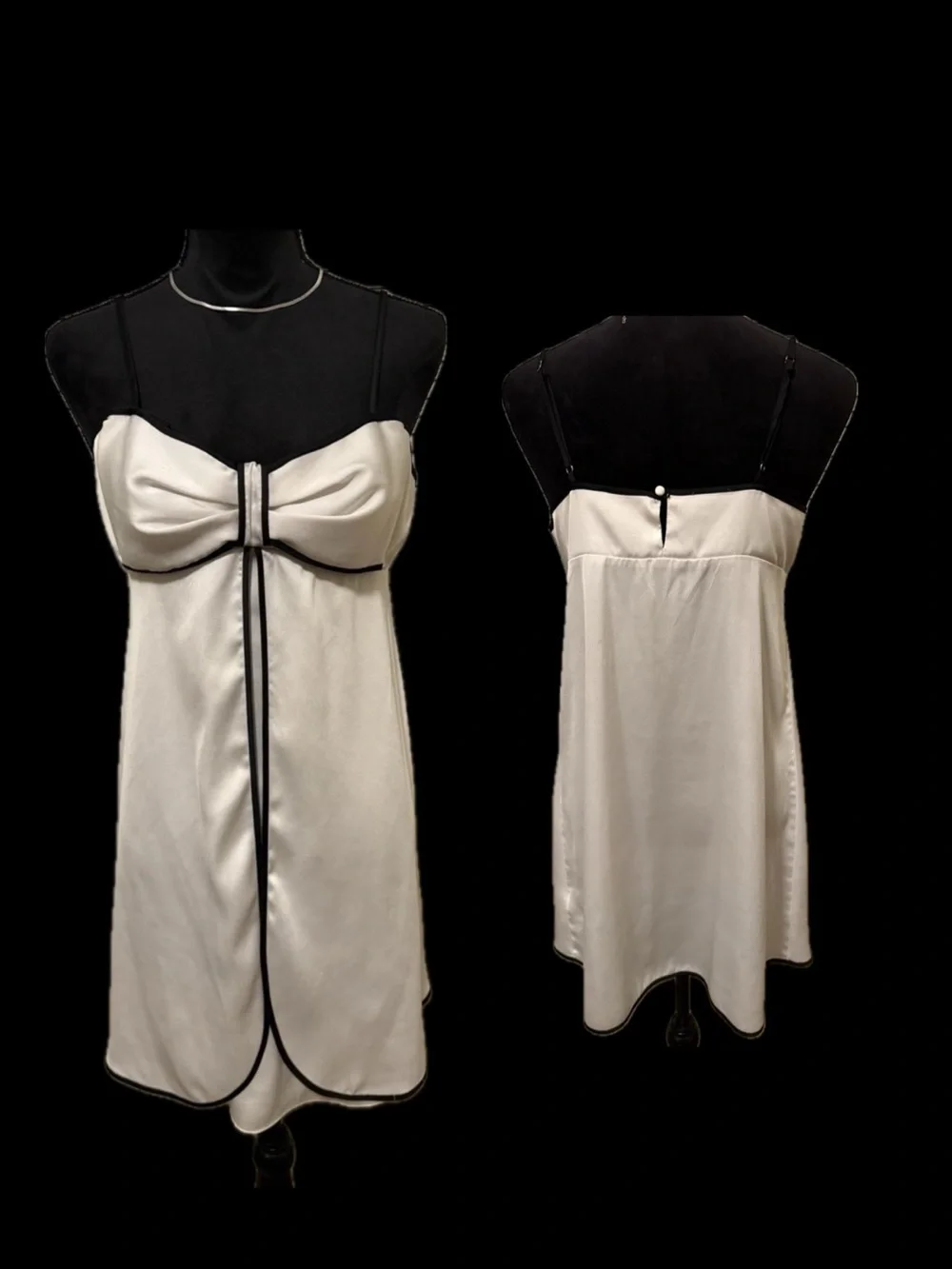 kate spade White Satin Chemise with Black Trim